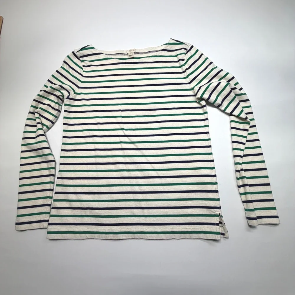 J.Crew Striped Long Sleeve Tee Womens Small Green Navy Breton‎